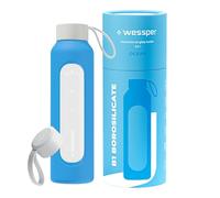 Wessper Borraccia 500 ml, bottiglia motivazionale con scala di idratazione, borraccia in vetro borosilicato con custodia in silicone, materiale sicuro senza BPA - Oceano