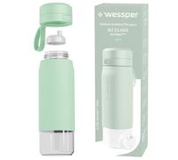 Wessper Borraccia con filtro dell'acqua in vetro da 700 ml, bottiglia con filtro Actitex Disc, riduce il cloro, contatore di cambio filtro, borraccia senza bpa - menta