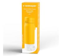 Wessper Borraccia Filtrante, 700 ml, Borraccia Vetro Borosilicato, Bottiglia con Filtro Actitex DISC, Contatore di Sostituzione del Filtro Integrato, Riduce il Cloro, BPA FREE - Giallo