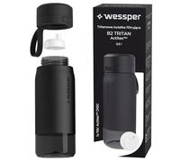 Wessper Borraccia Filtrante in Tritan, 500 ml, Borraccia con Filtro Acqua Actitex Disc, Fiduce il Cloro, Contatore di Sostituzione del Filtro, Bottiglia BPA FREE - Nero