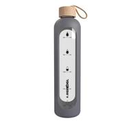 Wessper Borraccia in Vetro con Manicotto in Silicone, Bottiglia d'acqua con Indicatori di Tempo, in vetro Borosilicato Trasparente, per Monitorare l'assunzione Giornaliera di Acqua 1L, Gris