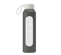 Wessper Borraccia in Vetro con Manicotto in Silicone, Bottiglia d'acqua con Indicatori di Tempo, in vetro Borosilicato Trasparente, per Monitorare l'assunzione Giornaliera di Acqua 0.5L, Gris
