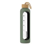 Wessper Borraccia in Vetro con Manicotto in Silicone, Bottiglia d'acqua con Indicatori di Tempo, in vetro Borosilicato Trasparente, per Monitorare l'assunzione Giornaliera di Acqua 0.5L, Olive