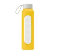 Wessper Borraccia in Vetro con Manicotto in Silicone, Bottiglia d'acqua con Indicatori di Tempo, in vetro Borosilicato Trasparente, per Monitorare l'assunzione Giornaliera di Acqua 0.5L, Giallo