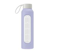 Wessper Borraccia in Vetro con Manicotto in Silicone, Bottiglia d'acqua con Indicatori di Tempo, in vetro Borosilicato Trasparente, per Monitorare l'assunzione Giornaliera di Acqua 0.5L, Violetto