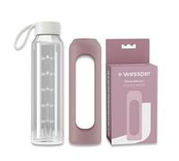 Wessper Borraccia in vetro rivestimento in silicone, bottiglia in vetro borosilicato con indicazione del tempo 500 ml, borraccia sportiva ideale per fitness, scuola, sport, bambini - Rosa antico