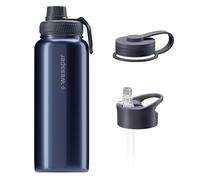 Wessper Borraccia termica in acciaio inossidabile, 1 l, adatta a bevande calde e fredde, con tre tappi intercambiabili - Luminous Blue