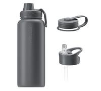 Wessper Borraccia Termica in Acciaio Inossidabile, 1 Litro, Thermos Acqua con Tre Tappi Intercambiabili, Bottiglia per Bevande Aalde e Fredde, Senza BPA - Grigio