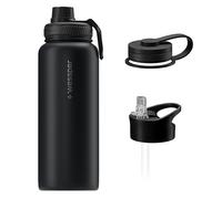 Wessper Borraccia Termica in Acciaio Inossidabile, 1 Litro, Thermos Acqua con Tre Tappi Intercambiabili, Bottiglia per Bevande Aalde e Fredde, Senza BPA - Nero