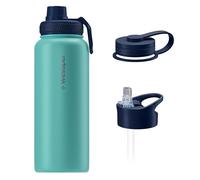 Wessper Borraccia Termica in Acciaio Inossidabile, 1 Litro, Thermos Acqua con Tre Tappi Intercambiabili, Bottiglia per Bevande Aalde e Fredde, Senza BPA - Marina