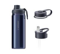 Wessper Borraccia termica in acciaio inossidabile, 500 ml, adatta a bevande calde e fredde, con tre tappi intercambiabili - Luminous Blue