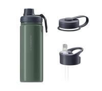 Wessper Borraccia termica in acciaio inossidabile, 500 ml, adatta a bevande calde e fredde, con tre tappi intercambiabili - Olive