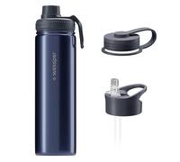 Wessper Borraccia termica in acciaio inossidabile, 700 ml, adatta a bevande calde e fredde, con tre tappi intercambiabili - Luminous Blue