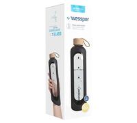 Wessper Bottiglie Vetro 1 Litro, Senza BPA, Bottiglia Acqua Motivazionale, Borraccia in Vetro Borosilicato con Tappo in Bambù, con Coperchio in Silicone - Graphite
