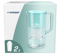 Wessper Caraffa filtrante acqua 2,8 L Aqua Classic Basic, set caraffa e 2 filtri compatibile con Brita Classic, sistema di filtraggio riduzione calcare, cloro - Menta