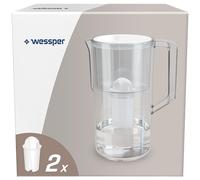 Wessper Caraffa filtrante acqua 2,8 L Aqua Classic Basic, set caraffa e 2 filtri compatibile con Brita Classic, sistema di filtraggio riduzione calcare, cloro - Bianco