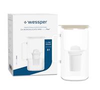 Wessper Caraffa filtrante in Vetro con Cartucce Filtranti per acqua potabile da 2 l, Brocca in Vetro con contatore Filtro Intelligente, Kit Comprendente 1 Filtro a Carbone Attivo- Beige