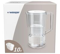 Wessper Caraffa filtrante per acqua 2,8 litri, Set brocca acqua e 10 Filtri compatibili con Brita Maxtra, Sistema di filtraggio dell'acqua Riduzione di calcare del cloro - Bianco