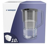 Wessper Caraffa filtrante per acqua 2,8 litri, Set brocca acqua e 10 Filtri compatibili con Brita Maxtra, Sistema di filtraggio dell'acqua Riduzione di calcare del cloro - Nero