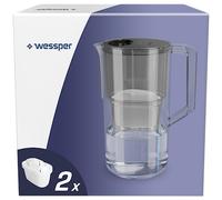 Wessper Caraffa filtrante per acqua 2,8 litri, Set brocca acqua e 2 Filtri compatibili con Brita Maxtra, Sistema di filtraggio dell'acqua Riduzione di calcare del cloro - Nero