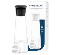 Wessper Caraffa Filtrante Vetro, 1 Litro, Caraffa con Filtrante Actitex Disc, Caraffe in Vetro con Coperchio per Acqua e Bevande Fredde, Senza BPA - Nero