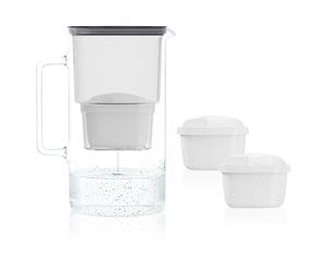 Wessper Caraffa Filtrante Vetro da 2,5 L + 2 Cartucce, Compatibile con Filtro Brita Maxtra, Maxtr Brocca Filtrante Aqua BPA Free - Nero