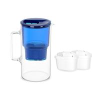 Wessper, caraffa filtrante vetro da 3 l, set composto da caraffa e 2 filtro Aquamax, riduce il cloro e i metalli pesanti, senza BPA - Blu