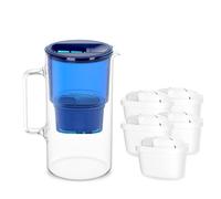 Wessper, caraffa filtrante vetro da 3 l, set composto da caraffa e 5 filtro Aquamax, riduce il cloro e i metalli pesanti, senza BPA - Blu