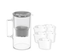 Wessper, caraffa filtrante vetro da 3 l, set composto da caraffa e 5 filtro Aquamax, riduce il cloro e i metalli pesanti, senza BPA - Grigio