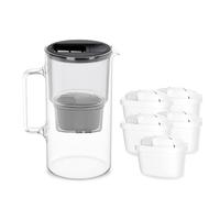 Wessper, caraffa filtrante vetro da 3 l, set composto da caraffa e 5 filtro Aquamax, riduce il cloro e i metalli pesanti, senza BPA - Nero