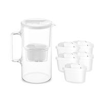 Wessper, caraffa filtrante vetro da 3 l, set composto da caraffa e 5 filtro Aquamax, riduce il cloro e i metalli pesanti, senza BPA - Bianco