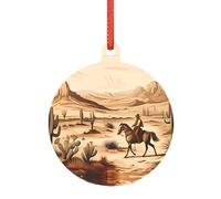 West Desert Cactus con cowboy cavalcando cavalli grande ornamento di Natale acrilico, decorazione trasparente da appendere per albero, casa, festa