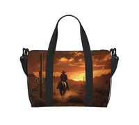 West Desert Cactus con cowboys equitazione Horses3 stampa borsa da palestra per donne, borsa per la notte, borsa per oggetti personali, borsa a tracolla per donne e uomini, nero, Taglia unica
