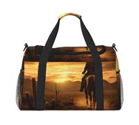 West Desert Cactus con Cowboys Riding Horses2 stampa bagaglio a mano per donne uomini borsa a tracolla weekend per yoga viaggio must-have, nero, Taglia unica