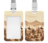 West Desert Green con Cowboys Cavalli Cavallo Porta Badge Protettivo Trasparente con Cordino Staccabile Manica Verticale In Plastica Rigida Fissare Carta d'identità Lavoro Carte di Credito per Ufficio
