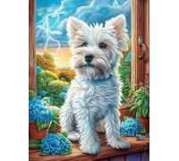 West Highland Terrier Puppy in Cozy Room Puzzle 1000 Pezzi Pressione Ridotta Adulti Magical Accompany Fairy Tale Rompicapo Rilassante Giochi Da Tavolo Indoor Idea Regalo Natale Per Padre E Nonno 1000