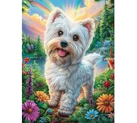 West Highland Terrier Puppy in Flower Garden Puzzle 1000 Pezzi Per Bambini Ragazzi Mitos Fantástico Cuento De Hadas Cartone Di Alta Qualità Atossico Attività Educativa Per Tempo Libero Scolastico Con