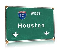West Houston Targa in metallo retrò Interstate 10 Direction Sign Airport Highway Iron Sheet Plaques Bar Club Restaurant Home Wall Decor 61 x 80 cm