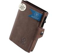 WEST® Portafoglio Uomo Slim con portamonete - Porta Carte di Credito Piccolo fino a 10 carte, Portacarte con RFID Anticlonazione, Design con meccanismo a Scorrimento con Scatola Regalo