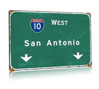 West San Antonio Targa in metallo retrò Interstate 10 direzione direzione aeroporto autostrada ferro foglio cartello bar club ristorante decorazione da parete 30,5 x 40,6 cm