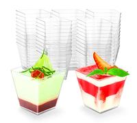 WEST STORY 50 Pezzi Tazze da Dessert, 8oz/240ml Mini Coppette Da Dessert Trasparenti Quadrate, Dolci Monoporzione per Matrimoni, Compleanni, Feste