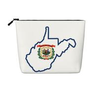 West Virginia State Flag Map Water Resistant Makeup Bag Fake Hemp, grande organizer per cosmetici da viaggio con cerniera