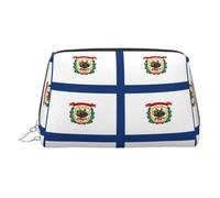 West Virginia State Flag Print Premium Leather Toiletry Travel Pouch with Waterproof Portable Pouch Open Flat Makeup Bag, Argento, taglia unica