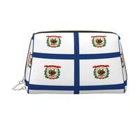 West Virginia State Flag Print Premium Leather Toiletry Travel Pouch with Waterproof Portable Pouch Open Flat Makeup Bag, Oro, taglia unica