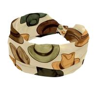 West Wild - Fascia per capelli da donna, stile vintage, con cappello da cowboy, larga, elastica, antiscivolo, fascia per il sudore, fascia per la testa per yoga, allenamento, sport, palestra, corsa