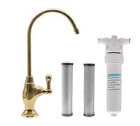 Westbrass CO129-01 - Kit rubinetto per erogatore di acqua fredda con manico a 1 leva, 10 pollici, con unità filtrante in linea sotto il lavandino e cartucce di ricambio, in ottone lucido