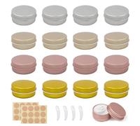 WestCH 16 Pezzi Vasetti Alluminio 25ML Barattoli Alluminio Vasetto Vuoto con 24 adesivi rotondi e 4 spatole per DIY Candele Cosmetico Lozione Crema Balsamo Labbra