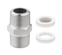 WestCH Adattatore per tubo doccia da 1/2", in acciaio inox, doppio nipplo per tubo doccia, prolunga filettata, adattatore con 1 filtro a bolle per lavandino, 1 guarnizione