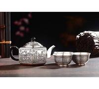 WESTCH Argento Sterling Argento S999 Set da tè Vecchio Kung Fu Teiera Fatta a Mano caffè per la casa Tazza da tè Pentola Cose Set da 4 Pezzi Set da 7 Pezzi (Color : 7 Piece Set 385g Size : Free) (