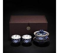 WESTCH Set di Tazze da tè in Ceramica d'Argento Fu Cinese Vecchio Set Tradizionale di Articoli da tè per caffè con Acqua Calda per Regali per Adulti e Donne (Colore: Blu Reale, Dimensioni: gratuit